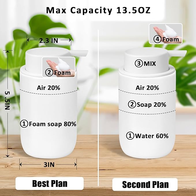 Soap Foaming Dispenser Ceramic with Easy-to-Press Pump Hand Foam Dispenser for Shampoo Bathroom Countertop 13.5 oz