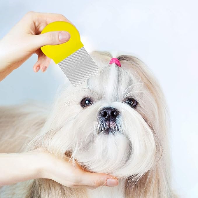 Lice Comb Flea Comb For Cats Dog Pet Comb Set Metal Fine Tooth Remove Tear Marks Float Hair Dandruff (B)