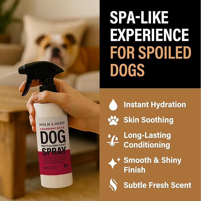Dog Perfume Spray – Deodorizing Coat Spray for Dogs That Hydrates & Enhances Shine – Dog Cologne & Leave-in Conditioner – Cranberry Spice 8oz