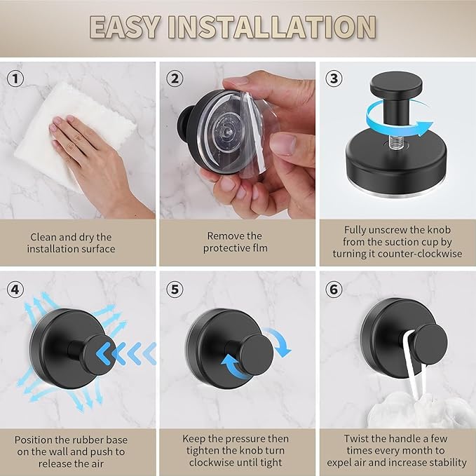 2025 Upgraded Drill-Free Suction Cup Hooks, Stainless Steel Suction Cup Hooks for Shower, Mirror, Wall, Bathroom, Glass, Hanging Towels - 4 Pack, Brushed Silver