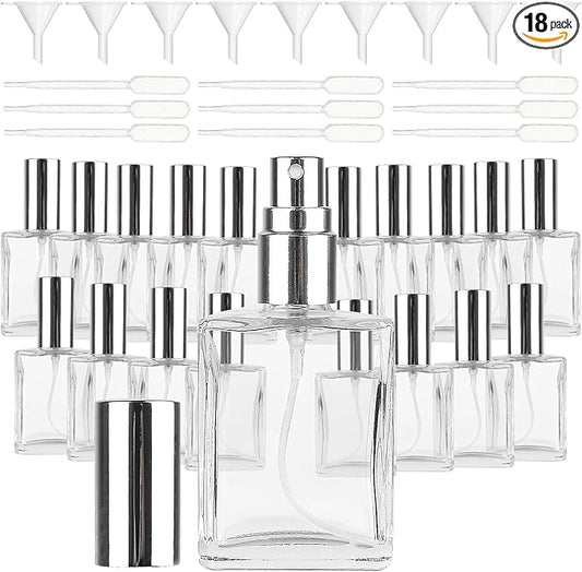 18Pcs Silver Perfume Spray Bottles 15ml Glass Perfume Atomizer Empty Fine Mist Atomizer Sprayer Portable Perfume Bottle with 9Droppers9Funnels Refillable Perfume Container for Travel Silver
