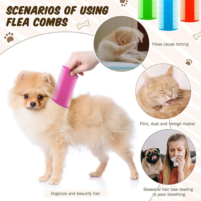 Hushee 100 Pcs Pet Flea Lice Combs Double Sided Fine Tooth Tear Marks Tick Removal Tool for Small Cat Dog, Kittens and Puppies