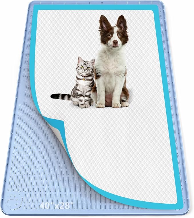 Pee Pad Holder for Dogs, 40" x 28" Silicone Pee Tray Mat Leak-Proof, High Edge, No Spill Pet Pad Holder for Puppy, Cat, Rabbit, Training Pads for Floor Protection, No Pee Pads (Blue)