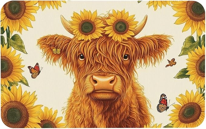 Highland Cow Bath mats Quick Dry Absorbent Bath Rugs Rubber Non Slip Bath Mat for Bathroom Floor Tub Shower Sink 16"×24"