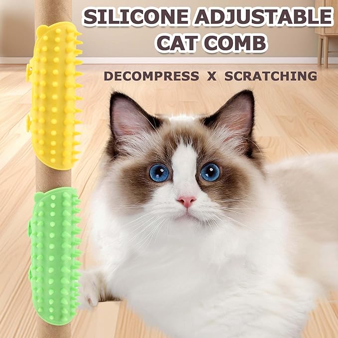 Cat Self Groomer Scratcher Adjustable - 4 PCS Adjustable Silicone Scratcher & Massager for Indoor Cats Corner, Soft Pet Face Groomer, Silicone Cat Face Scratchers for Long & Short Haired Pets