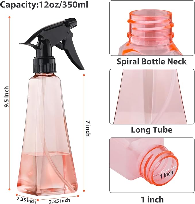 Spray Bottles (2-Pack, 12 Oz.) Mist/Stream, Plastic Water Spray Bottle for Hair, Plants, Cleaning, Cooking, BBQ, Pet - Empty Spray Bottles - Leak Proof - BPA-Free - Multicolor