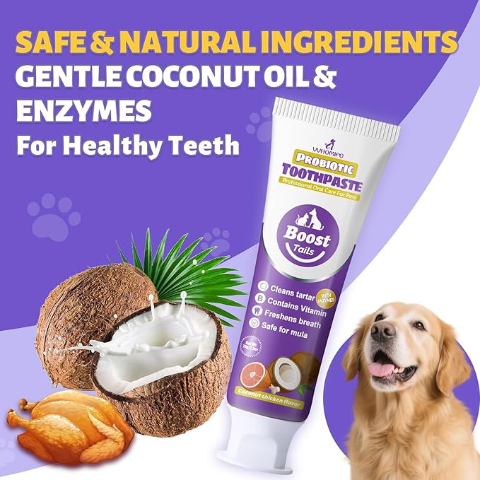 Premium Dog Oral Care Kit - Natural Coconut Chicken Flavored Toothpaste,Dual Head Toothbrush and Finger Toothbrush for Dogs,Plaque Prevention,Tartar Control.2.46oz(Pack of 1)