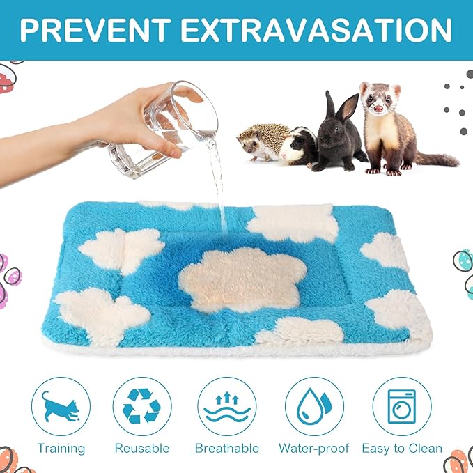Haull 4 Pcs Waterproof Guinea Pig Bedding Winter Guinea Pig Bed Plush Cage Liners Soft Dog Cat Mat Reversible Winter Cozy Animal Pee Pad Hamster Bed Mat for Bunny (White Cloud,13 x 10 Inch)