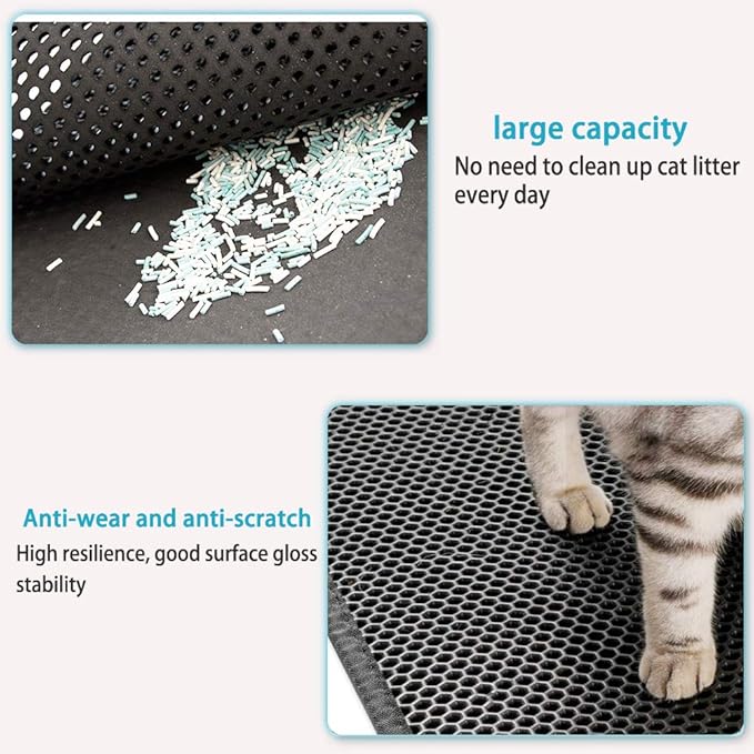 Large Cat Litter Box Mat: Easy Clean Kitty Litter Trapping Mat for Floor, Plastic Cat Box Pad (24 * 30in-grey-1)