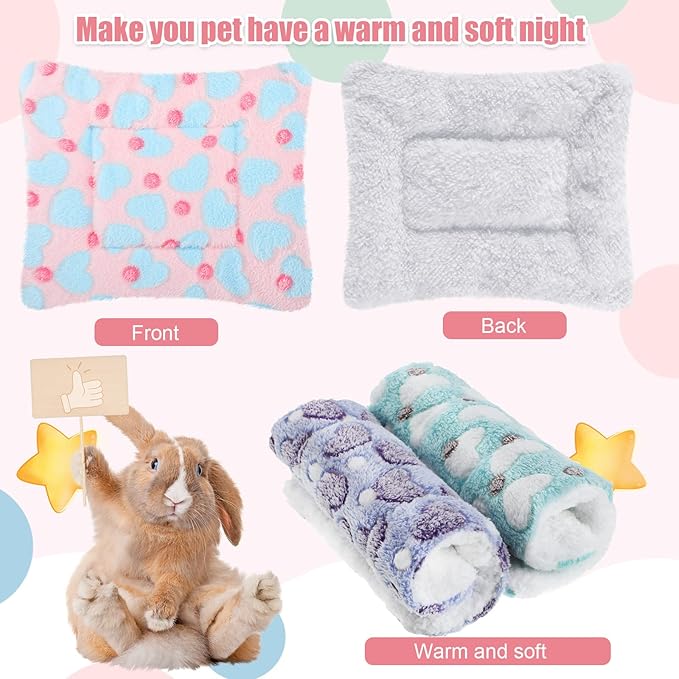 Jetec 3 Pcs Bunny Guinea Pig Beds Soft Bunny Mats Warm Guinea Pig Mat Small Animal Winter Bed Pads Fleece Sleeping Pads for Indoor Rabbit Hamster Squirrel Hedgehog Chinchilla Ferret(Heart)