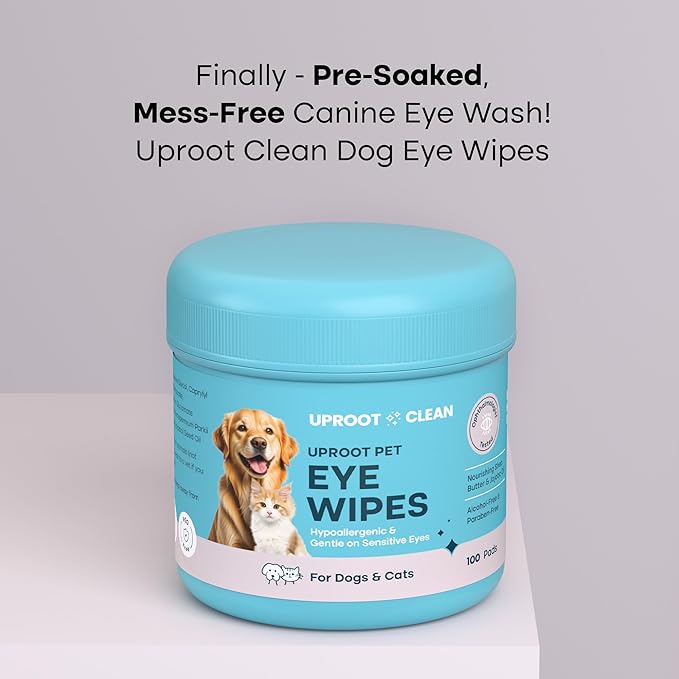 Uproot Clean Cat & Dog Eye Wipes: Hypoallergenic Eye Wipes for Dogs (100ct.) - Gentle & Cleansing Tear Stain Remover for Dogs - Reduce Discharge, Tear Stain Deep Clean Wrinkles Cats