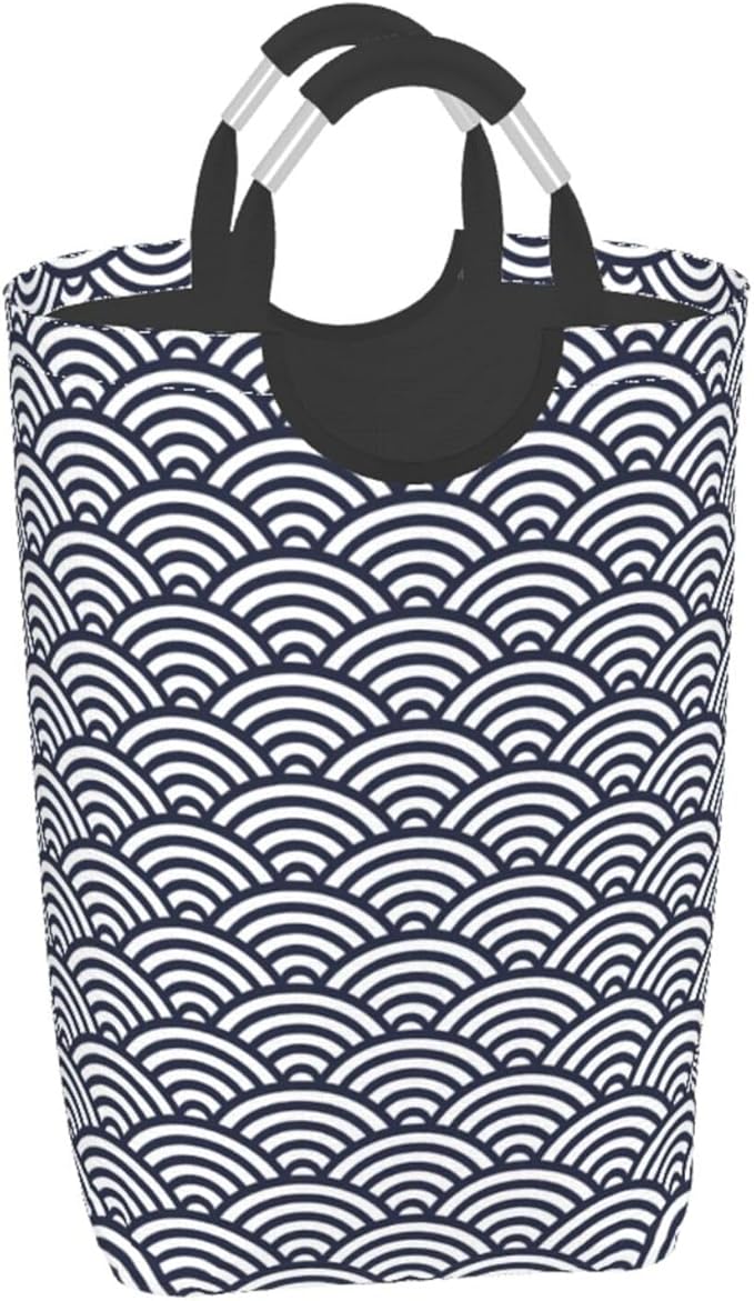 Blue Waves Laundry Basket Navyblue Hamper Collapsible Laundry Baskets with Handle Laundry Bag Dirty Clothes Hamper for Dorm Family Bathroom Decor Storage 50L