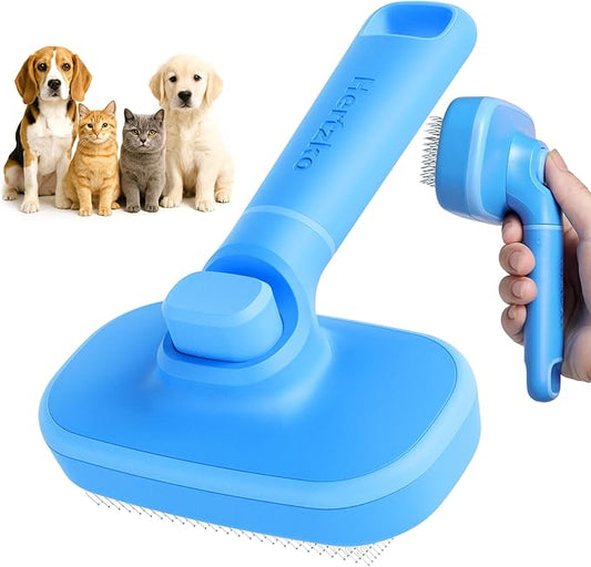 Hertzko Self Cleaning Slicker Brush for Cats & Dogs – Grooming Tool for Shedding Long & Short Hair – Retractable Bristles Pet Brush – Easy-Clean Cat & Dog Deshedding – Painless Detangling - Blue