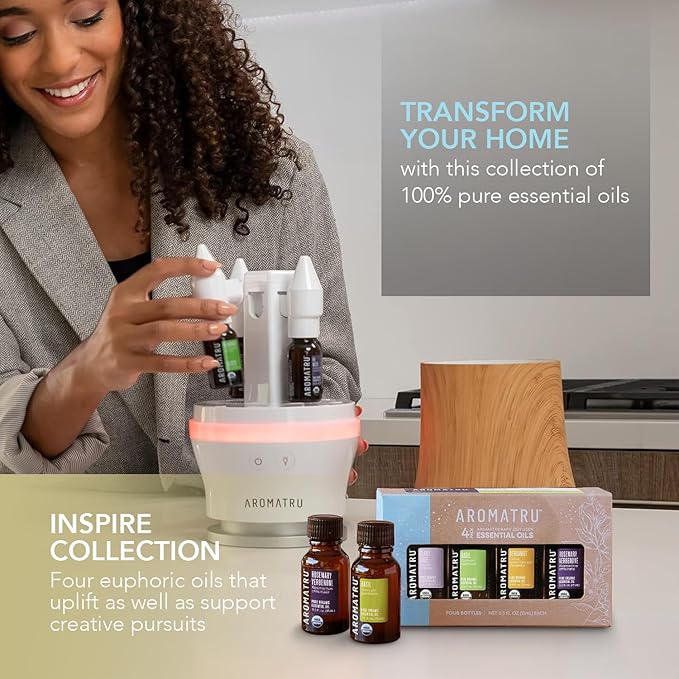 Inspire Essential Oil Kit – Clary Sage, Basil, Bergamot, and Rosemary Verbenone – Organic & Wildcrafted – ISO Certified – No Synthetic Fillers – Ethically Sourced