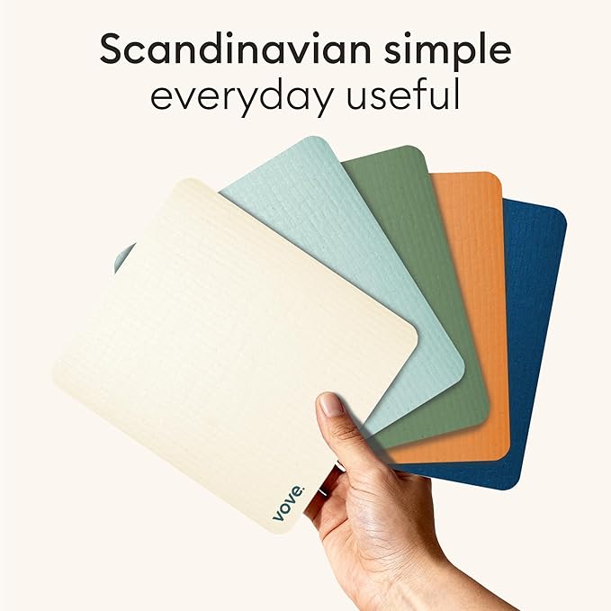 Vove Swedish Dishcloths 5-Pack, Coastal Calm - FSC Certified Cellulose & Cotton, Oeko-TEX Standard 100, Reusable Washable Kitchen Cleaning Cloths, Eco Friendly