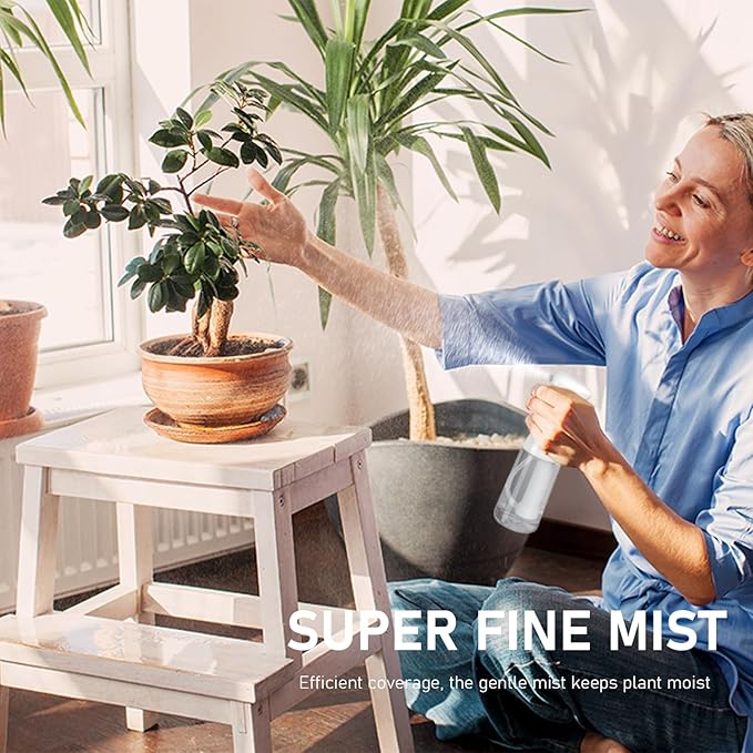 Bealee Spray Bottle For Hair, Continuous Mister Empty Spray Bottles, Ultra Fine Mist Water Sprayer for Hairstyling, Cleaning, Plants, Pets, Barbers, Salons, Essential Oil Scents - 2 Pack 6.8 OZ