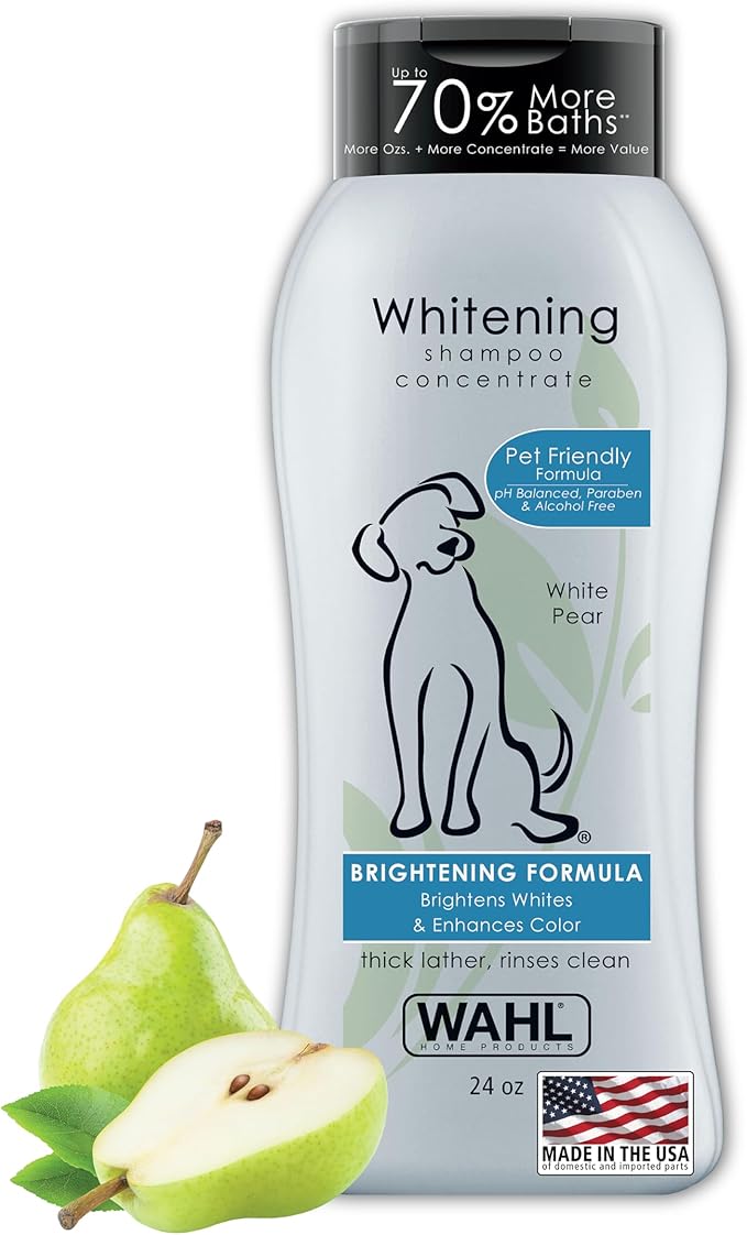Wahl USA Whitening Shampoo White Pear scent for Pets – Whitening & Animal Odor Control with Silky Smooth Results for Grooming Dirty Dogs – 24 oz - Model 820001A