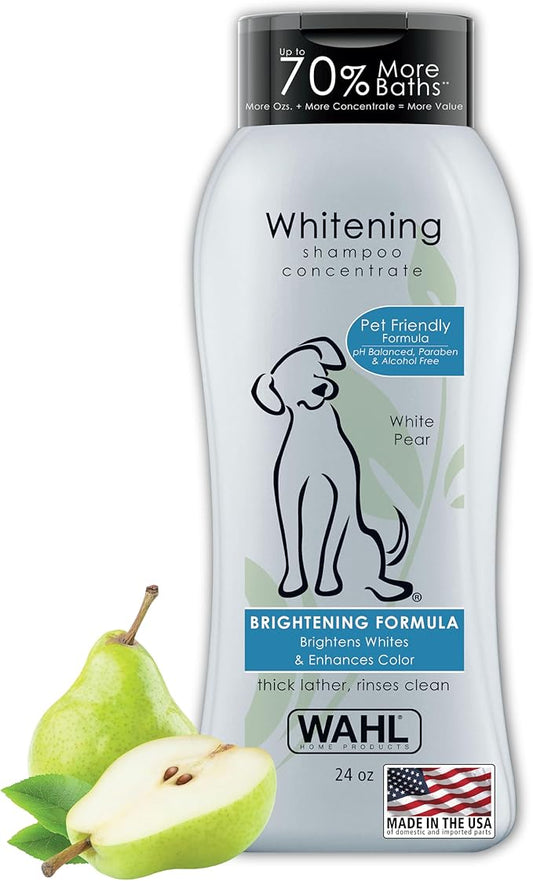 Wahl USA Whitening Shampoo White Pear scent for Pets – Whitening & Animal Odor Control with Silky Smooth Results for Grooming Dirty Dogs – 24 oz - Model 820001A