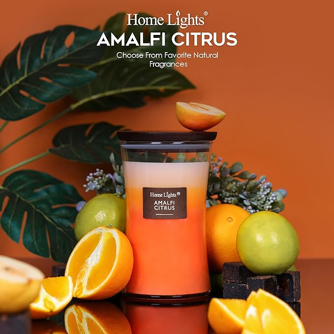 HomeLights 3-Layer Candles for Home Scented, 21.52 OZ Natural Soy Wax Scented Candles Burns Up to 100 Hours, Large Jar, Amalfi Citrus