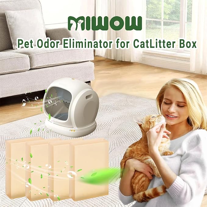 4 Pack Miwow Cat Litter Deodorizer Replacement for PETKIT/Meowant/UBPET Self-Cleaning Cat Litter Box SC01/SC02 - Eliminates Odors at Source, Freshens Litter Box Air | Pet Odor Eliminator Refills