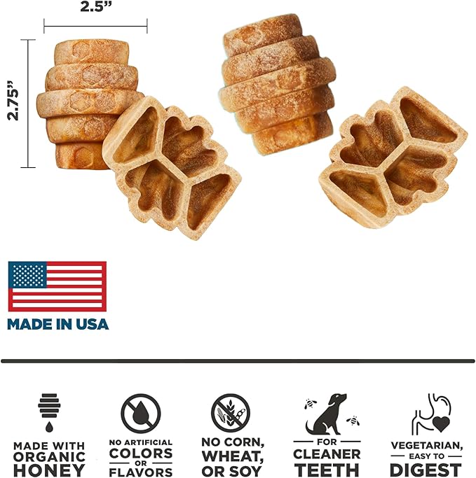 Hive Treats for Dogs Ñ Healthy, Non-GMO Project Verified, Natural Peanut Butter Flavored, Natural, Vegetarian Chews, Made in The USA (Hive Chews, Large Breeds)