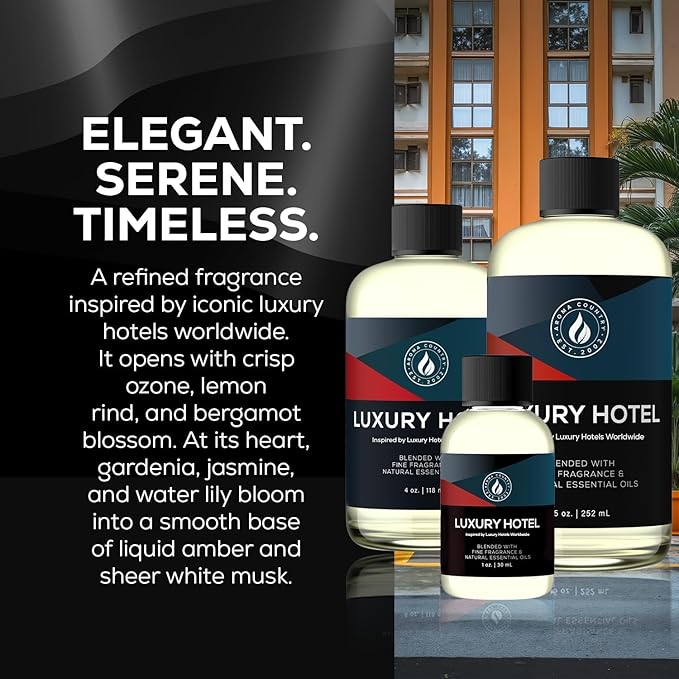 Aroma Country Luxury Hotel Diffuser Oil Scent Oil for Diffuser & Air Fresheners for Home - Essential Oil Diffuser Refill, Home Fragrance Collection with Gardenia & Amber (1 Fl. Oz)