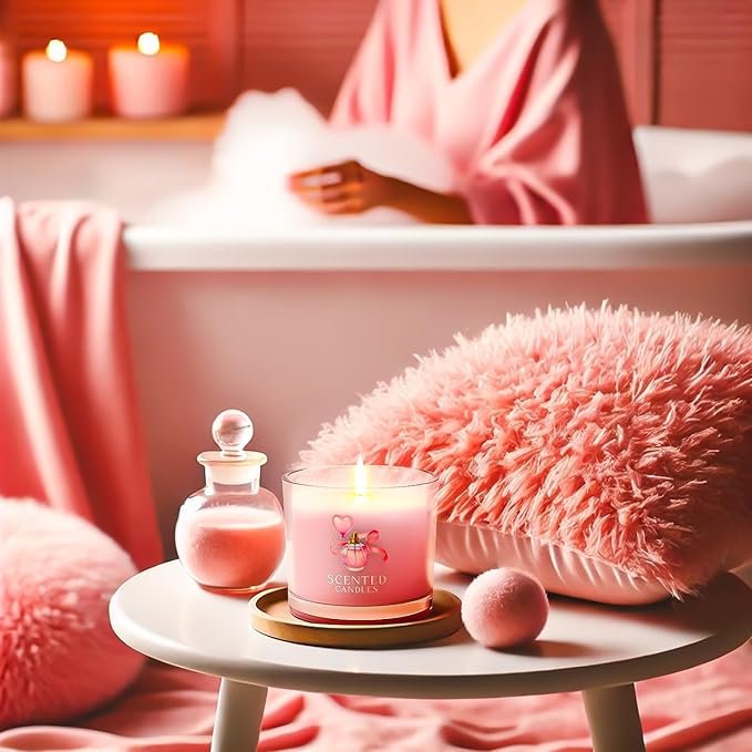 Pink Candles, Scented Candle Gift Set for Stress Relief, 3 Votive Candles for Women and Men, Birthday Candle Gifts for Women, Candles Gifts for Women (Pink, 7 oz)