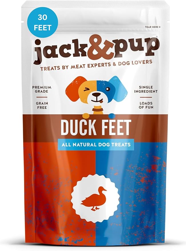Jack&Pup Duck Feet for Dogs – All Natural Dog Chews, Single Ingredient Dehydrated Duck Feet Dog Treats – Great for Small & Medium Dogs (30 Count) Great Alternative to Chicken Feet and Pig Ears