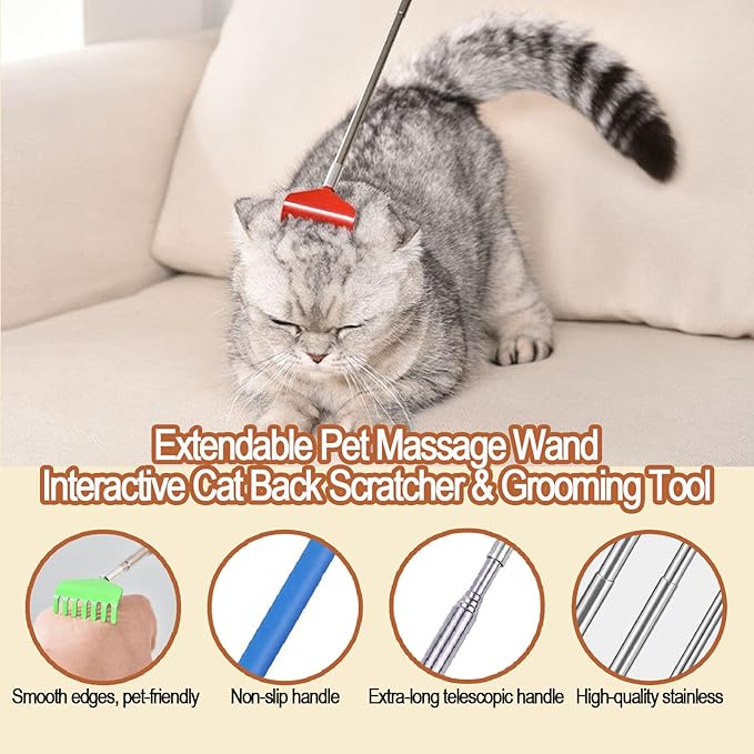 2-Pack Touch Therapy Toys for Pet, Telescopic Pet Massage Stick for Anxious Cats & Dogs, Bonding, Training & Stress Relief, Safe Touch for New Pets, Extends to 26" (A)