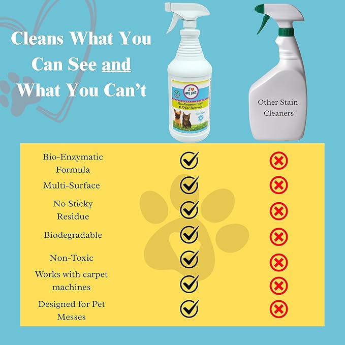 I Love My Pet Bio-Enzyme Stain and Odor Eliminator for Home, Enzyme Cleaner, Pet Carpet Cleaner Spray, Pee, Carpet Stain Remover Spray, 32 oz Fresh Scent