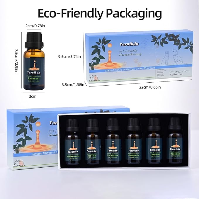 Pet-Friendly Essential Oil Set: Home Fragrance and Stress Relief. Safe for Dogs and Cats, Suitable for Aromatherapy Diffuser Bottles, Incense Sticks, and Candles, with six Interchangeable scents.
