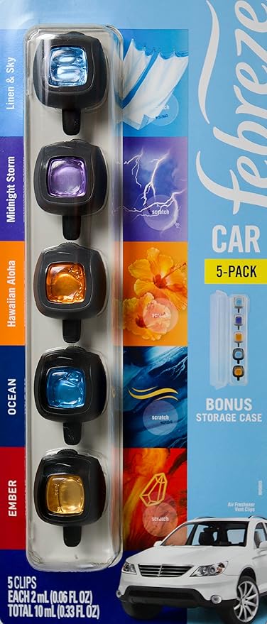 Febreze Mixed Scents Air Freshener, 5 Car Vent Clips, 5 Count (Pack of 1)