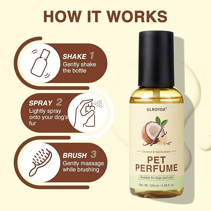Dog Cologne & Pet Perfume – Long-Lasting Coconut & Vanilla Scent | Alcohol-Free Deodorizing Spray for Dogs & Cats, Gentle Non-sticky Grooming Formula, 4.06 oz