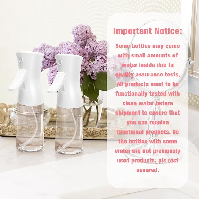 Continuous Spray Bottle,Hair Spray Bottle,Plants Water Spray Mist Bottle,Ultra-Fine Spray Bottle for Hair,Skincare, Plant Care, Pet Grooming, Cleaning,2 Pcs (6.8 oz White)-Christmas