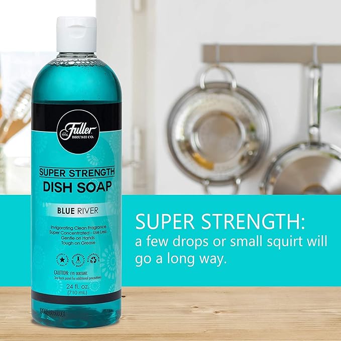 Fuller Brush Super Strength Dish Soap ? Economical ? Use Much Less ? For Dishes, Glasses, Silverware, Utensils, Pots, Pans, Countertops, Tables ? Invigorating Fragrance (Blue River)