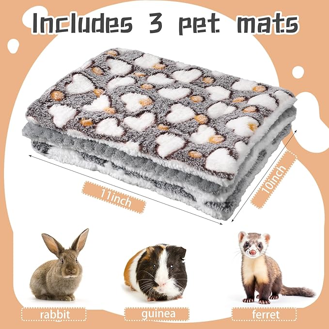 Jetec 3 Pcs Bunny Guinea Pig Beds Soft Bunny Mats Warm Guinea Pig Mat Small Animal Winter Bed Pads Fleece Sleeping Pads for Indoor Rabbit Hamster Squirrel Hedgehog Chinchilla Ferret (Pineapple Grid)