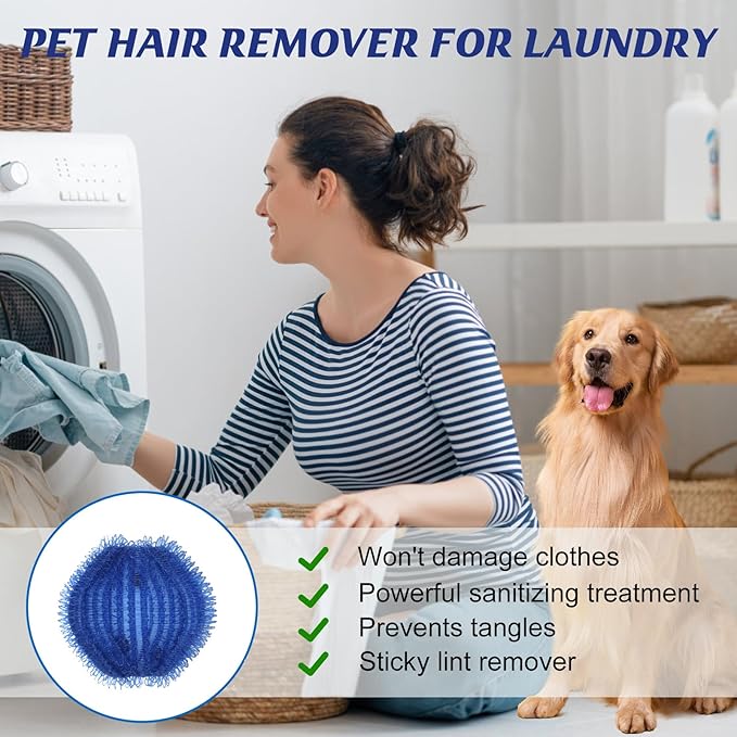 12Pcs Pet Hair Remover for Laundry, Reusable Dog & Cat Hair Lint Remover for Laundry, Laundry Pet Hair Catcher for Washing Machine Clothe Bedding Laundry Hair (Blue)