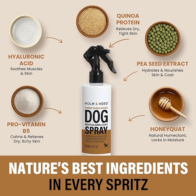 Amber Sandalwood Dog Care Gift Bundle – 3 Piece Grooming Set with Bubble Bath Shampoo Alternative, Deodorizing Coat Spray & Moisturizing Serum – Luxury Dog Spa Kit & Grooming Gift (Amber Sandalwood)