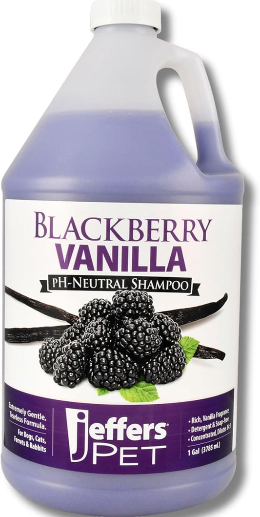 Jeffers Pet BlackBerry Vanilla Shampoo 1 Gallon - Gentle Tearless Formula for Sensitive Skin, Aloe Vera & Coconut Oils, Safe for Dogs, Cat & Rabbit, PH Neutral, Detergent Free, Healthy Coat Care