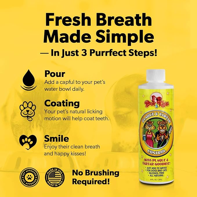 Pet Kiss Plaque and Tartar Water Additive Oral Care for Pets, 8-Ounce