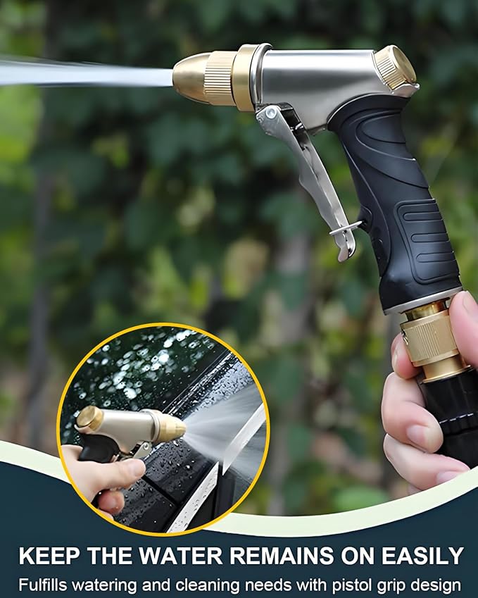 Heavy Duty High Pressure Hose Nozzle, All Metal Brass Adjustable Spray Nozzle for Garden, Car Washing & Pet Showering, Spray Modes - Jet Sprayer for Water Hose