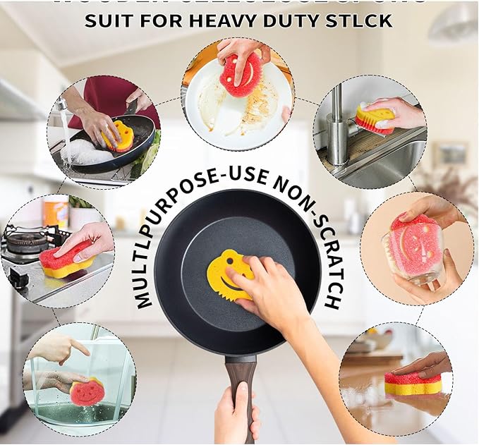 SmilePowo 9 Pack Scrub Sponge, Dual-Sided Temperature Controlled Kitchen Sponge for Dishes,Cute Frog Scrub Sponges Household Cleaning Pads Bathroom Wall Cleaner Multi-Functional Cleaning Sponges