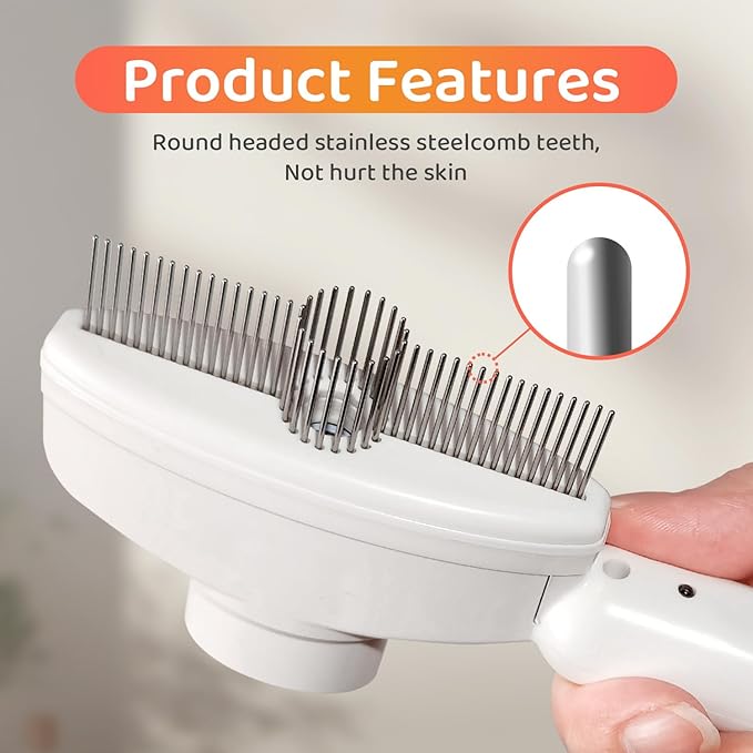 Cat Comb with Steam, Cat Steam Brush Pet Hair Removal Tool Flea Comb, Stainless Steel Metal Teeth for Shedding and Tangles, One Button Self-Cleaning Pet Comb for Dogs and Cats