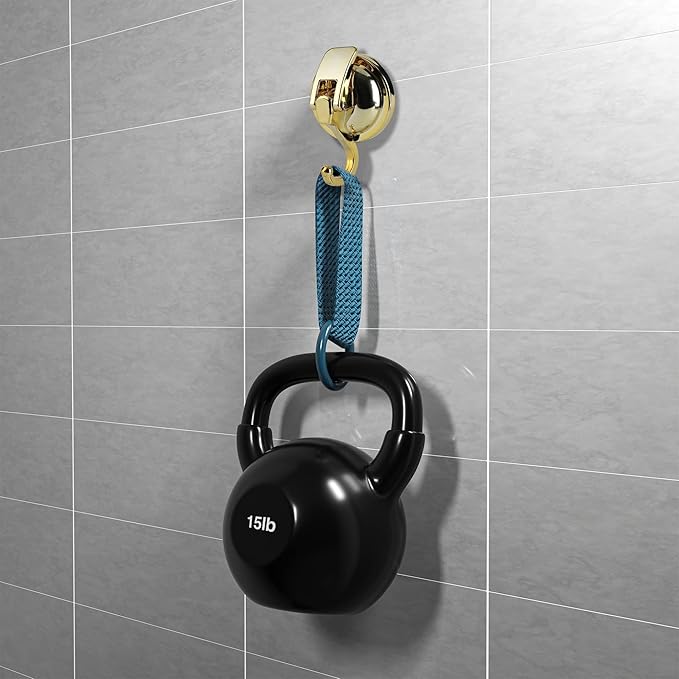 Heavy Duty Vacuum Suction Cup Hooks, Gold Plated Polished Super Suction for Kitchen Bathroom, 2 Pack