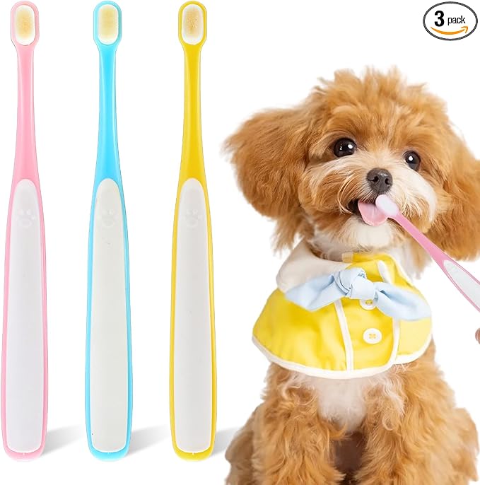 3 Pack Small Dog Toothbrush, Small Breed Cat Toothbrushes for Cat & Puppy, Utral Soft Bristles Deep Cleaning Mini Head Tooth Brush for Tiny Puppy Kitty