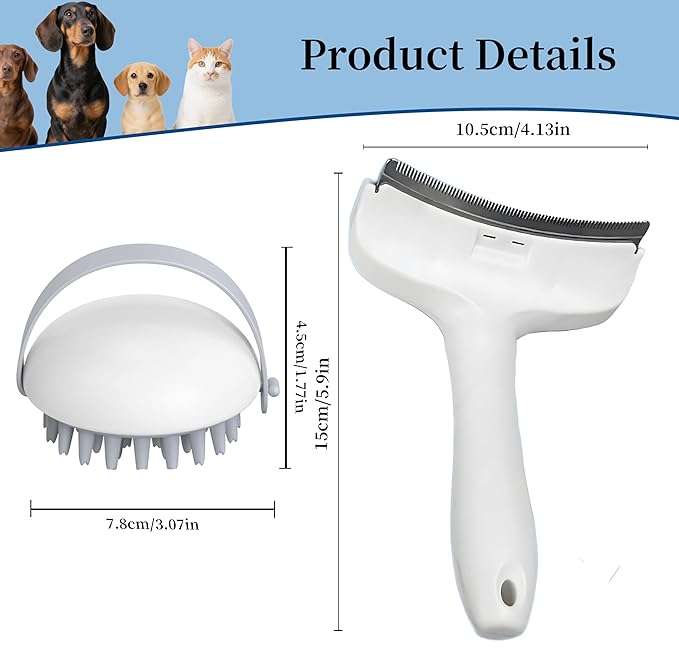 2 Pack Pet Grooming Set, Short Teeth Stainless Steel Deshedding Brush for Short-Haired Dogs and Soft Silicone Circular Bath Brush, Efficient Fur Removal and Gentle Cleaning (Pink, Large)