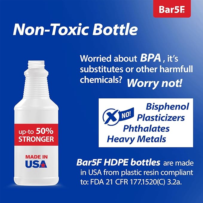 Bar5F Set of 2 Premium Empty 16 oz Spray Bottles, NBR Gasket - Superior Hydrocarbon Resistance - Ideal for Auto Detailing & Industrial Cleaning