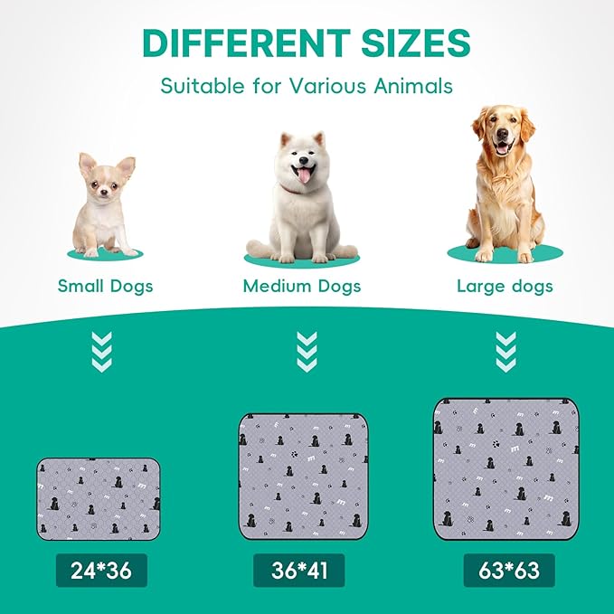 JollyMate 63"x63" Washable Pee Pad for Dogs, Ultra-Absorbent and Leak-Proof Whelping Pad, Non-Slip Reusable Puppy Pad, Waterproof Dog Pee Pad, 1 Pack