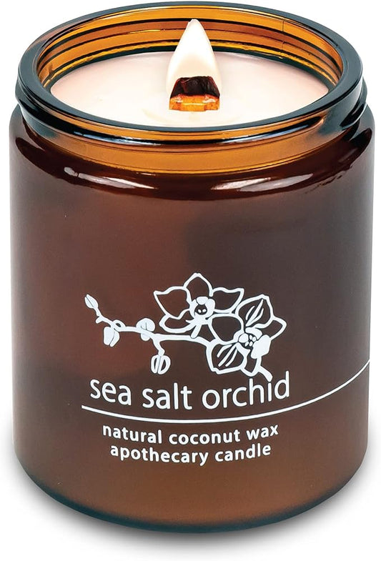 Hemlock Park Crackling Wood Wick Candle Handcrafted with Natural Coconut Wax (Standard 8 oz, Sea Salt Orchid)