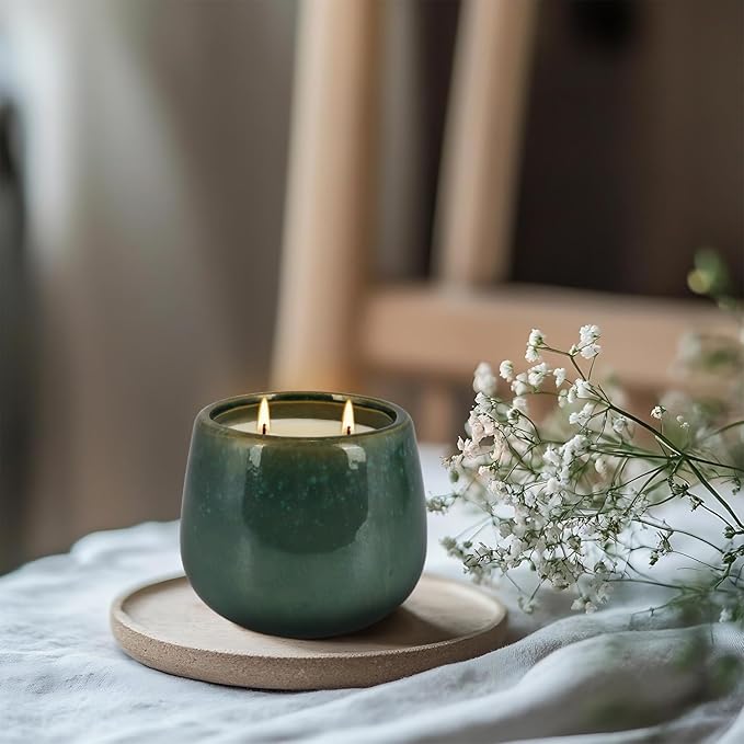 1 Pack Soy Wax Green Ceramic 2-Wick Outdoor Citronella Candles– Long Burning Scented Candle for Home Decor, Relaxation, Gifts & All Occasions